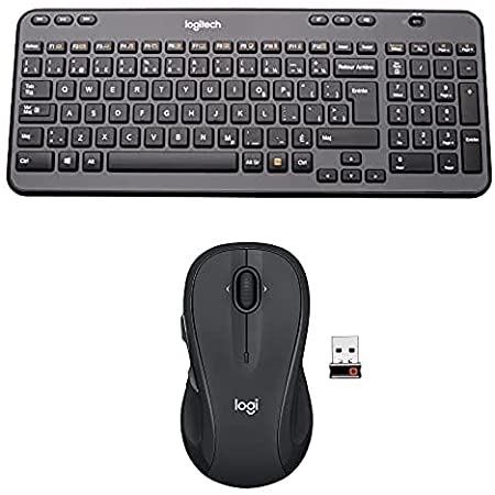 Logitech K360 Wireless USB Desktop Keyboard — French Canadian Layout   M510 Wireless Computer Mouse for PC with USB Unifying Receiver - Black