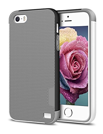 iPhone 5/5S SE Case, EXSEK Hybrid Impact Ultra Slim 3 Color Dual Layer Shockproof Case [Anti-Slip] [Extra Front Raised Lip] Scratch Resistant Soft Gel Hard PC Bumper Rugged Case for iPhone 5/5S (Grey)