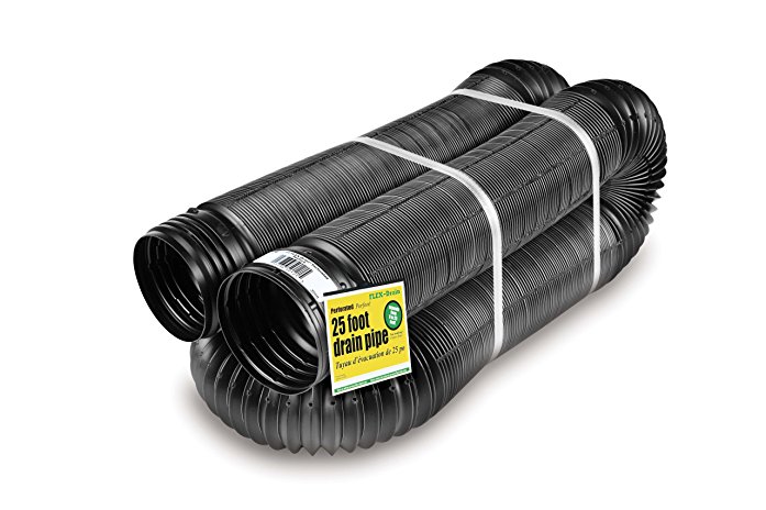 Flex-Drain 51310 Flexible/Expandable Landscaping Drain Pipe, Perforated, 4-Inch by 25-Feet