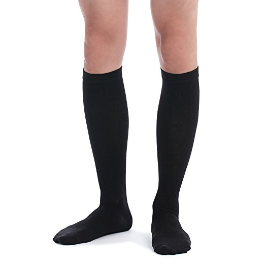 Fytto 1067 Compression Socks Men 15-20mmHg, Graduated Support Hose for Varicose-Veins, Travel, Knee High, Black, X-Large