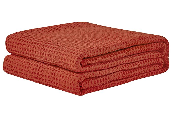 PHF Waffle Weave Blanket 100% Cotton Twin Size Orange Red