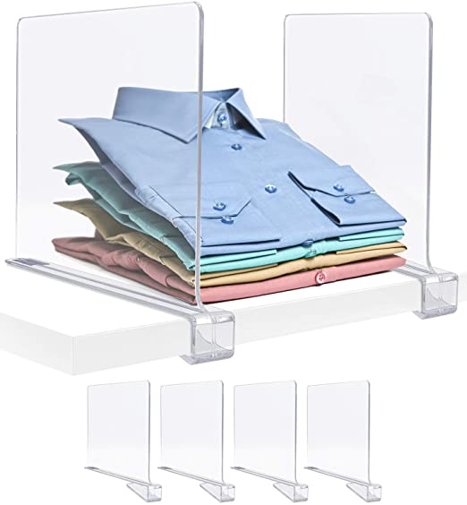 Sorbus Acrylic Shelf Dividers for Shelves, 4 Pack, Great Organizer for Clothes, Linens, Purse Separators, Versatile for Closets, Kitchen Cabinets, Bedroom (4-Pack)