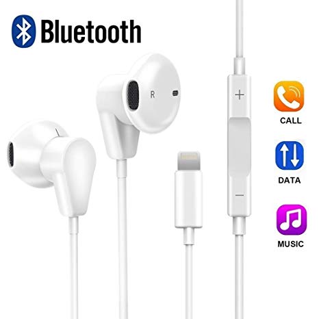 DPKIKO Earphones Compatible with iPhone XS / 7/7 Plus / 8 / 8Plus / X, XS Max Earbuds with Microphone and Volume Control, Bluetooth Headphones Noise Canceling