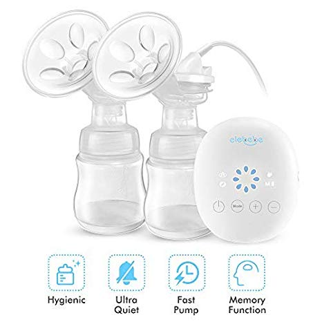 Double Breast Pump - Electric Breast Pump w/Four Phase Expression Mode and 8 Adjustable Suction Power, Big LED Touchable Screen, USB Charging Quiet Breast Pump Kit, Hands Free Pump Anytime Anywhere