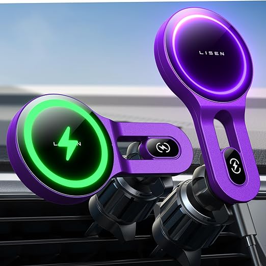 LISEN for 15W MagSafe Car Mount Charger [No More Heating] iPhone Wireless Car Charger Magnetic Phone Holder Mount, Car Phone Holder for Vent Fit iPhone 15 Pro Plus Max 14 13 12 MagSafe Case, Purple