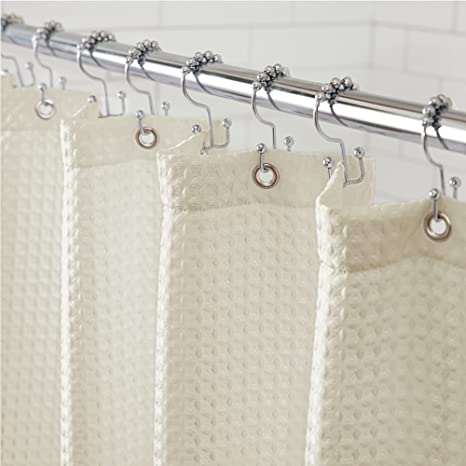 Gorilla Grip Thick Weighted Fabric Waffle Weave Shower Curtain, Rust Resistant, Classic Hotel Spa Quality Design, Heavy Duty Luxury Curtains for Bathroom Showers, Bath Tubs, Machine Wash, 72x72, Ivory