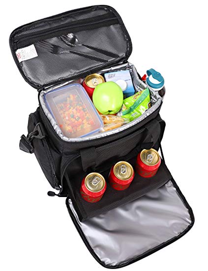 MIER Adult Insulated Lunch Bag Tote Leakproof Soft Cooler Bag with 3 Cup Holders for Travel, Picnic, Office, Camping, Car, Kayak, Beach, Sports, 18Can (Black)