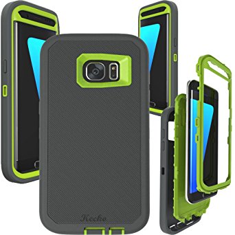 Defender S7 Edge Case, Kecko® Heavy Duty Premium Hybrid High Impact Shock Absorbent Drop Scratch Resistant Full Body Cover Case w/ Belt Clip for Samsung Galaxy S7 Edge - Gray Green