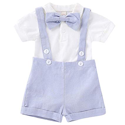 Baby Boy Clothes Gentleman Bowtie Romper and Overalls Suspenders Pants Wedding Tuxedo Outfits