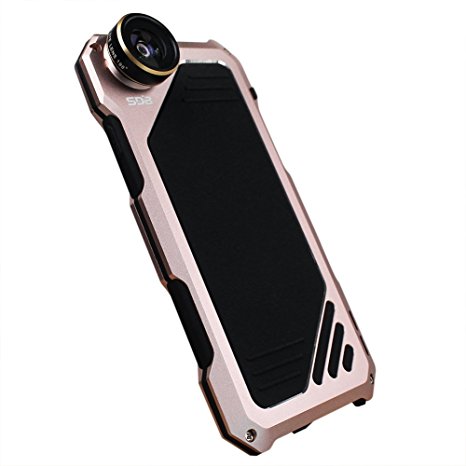 SDB 3 Layer Full-body Protective Aluminum Cell Phone Case for iPhone 6 / 6S 4.7 inch with 198° Fisheye Lense Rose Gold