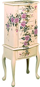 Coaster Jewelry Armoire, Ivory Finish Wood with Hand Painted Roses Floral