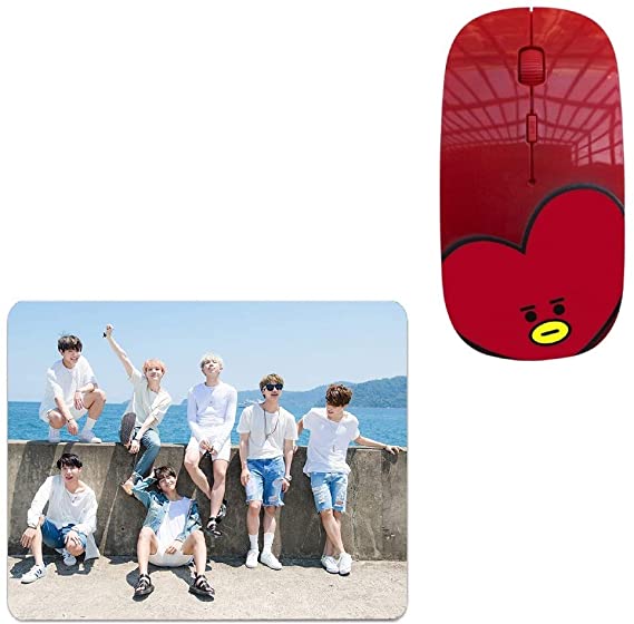 PINGJING Kpop BTS Bangtan Boys Cartoon Figure Wireless Mouse and Mouse Pad (V)