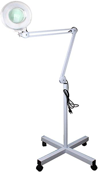 ExGizmo 8X LED Magnifying Rolling Floor Stand Lamp Illuminated Magnifier Lens for Close Work, Reading, Beauty, Crafts