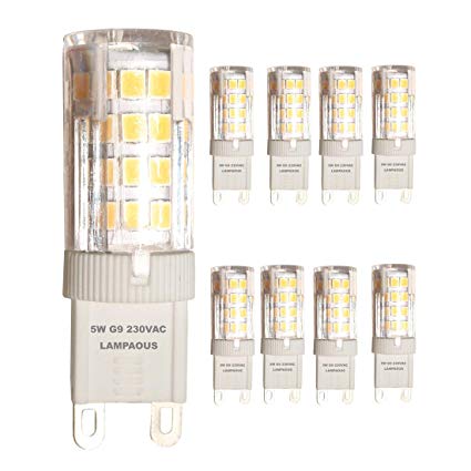 Lampaous 8-Packs 5W G9 Capsule LED Light Bulb Natural Daylight White 4000K 220V-240 Volt 40W Halogen Equivalent Bi Pin G9 LED Corn Lamp for Chandelier Lighting, Cabinet Light, Ceiling Light