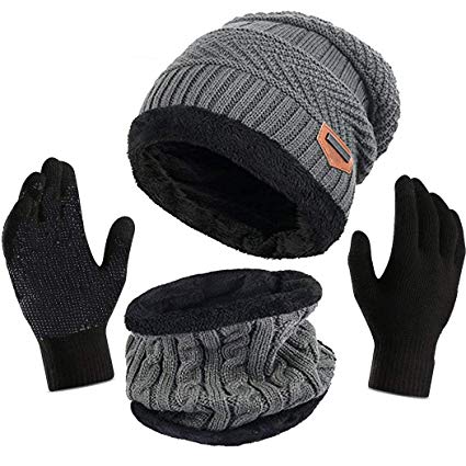 Winter Hat Scarf Gloves Set for Women Girls Knitted Hats Scarf Skullies Beanies Hat Cap  Touchscreen Gloves