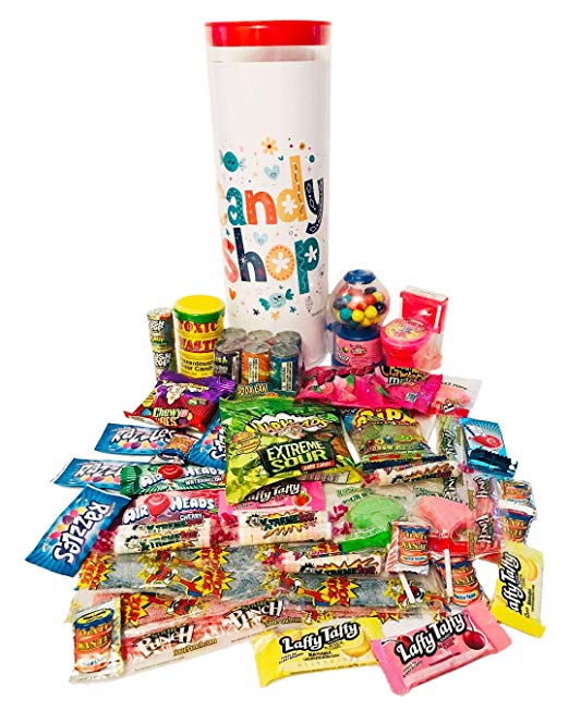 Children’s Easter Candy Gift Tower Assortment with Toxic Waste, Warheads Extreme, Laffy Taffy, Airheads, Sour Belts, Sour Flush, Nuclear Fusion, Bubble Gum Dispenser, Extreme Smarties
