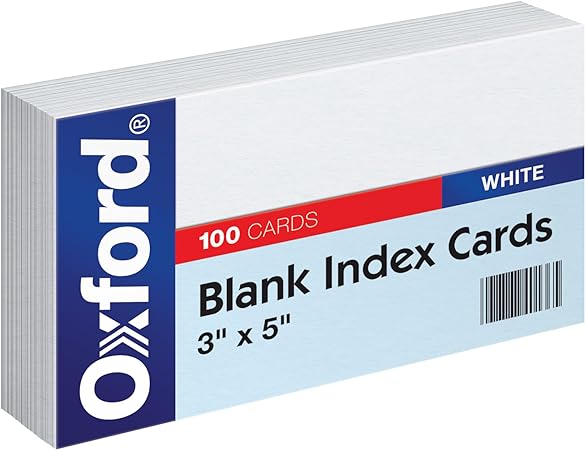 Oxford Blank Index Cards, 3x5-Inch, White, 100 Pack