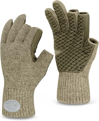 KastKing Bully Wooly 3-Cut Fingerless Wool Fishing Gloves, Cold Weather Warm Winter Gloves for Men & Women, Ice Fishing