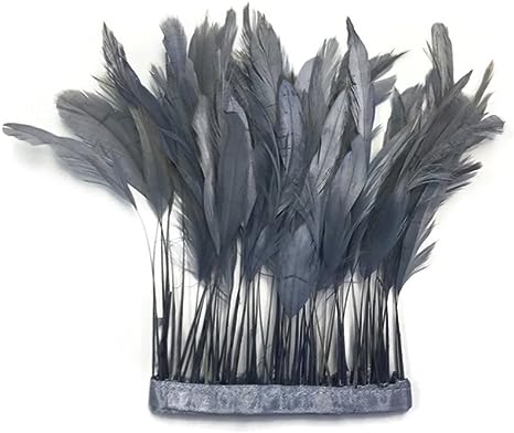 Moonlight Feather |1 Yard - Gray Stripped Coque Tail Wholesale Feather Trim (Bulk) Rooster Tail Eyelash Trim Feathers Millinery, Hats, Jewelry and Craft Feathers