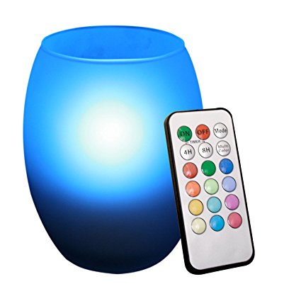 Remote Controlled Multi Color Flameless LED Candle with Oval Frosted Glass Holder