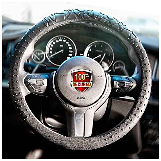 JYPC Silicone Anti-slip Car Steering Wheel Cover Novel Geometrical Pattern Universal 15 inch (Black)