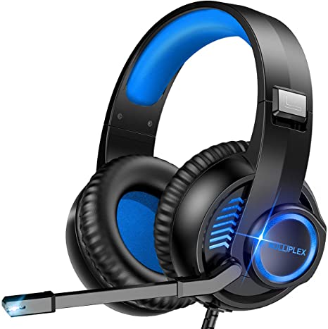 Gaming Headset Xbox Headset with Mic, 50mm Dual Driver Stereo Surround Sound, PS4 Gaming Headset with LED Light Noise Cancelling Over Ear Headphones Compatible with PC PS4 PS5 Xbox One Mac(Blue)