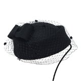 Retro British Style Cocktail Party Wedding Fascinator Veil Pillbox Hat for Women