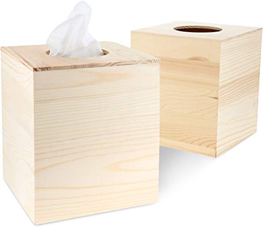 Juvale 2-Pack Unfinished Natural Wood Tissue Box Cover Holder for DIY Wooden Crafts, 5 x 5.5 Inches