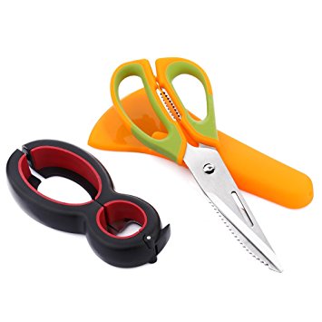 OXA Kitchen Shears & Jar Opener Set - Multi-Purpose Utility Scissors for Poultry, Fish, Meat, Vegetables & 6-in-1 Jar Opener for 6 Different Types of Seals And Lids