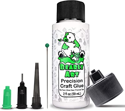 Bearly Art Precision Craft Glue - THE MINI - 2fl oz with Tip Kit - Dries Clear - Non-Toxic - Metal Tip - Wrinkle Resistant - Flexible and Crack Resistant - Strong Hold Adhesive - Made in USA