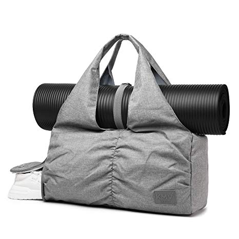 Travel Yoga Gym Bag for Women, Carrying Workout Gear, Makeup, and Accessories, Shoe Compartment and Wet Dry Storage Pockets, Large Sizes, Grey
