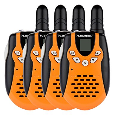 Floureon 22 Channel FRS/GMRS 2 Way Radio 2 Miles (Up to 3 Miles) UHF Handheld Walkie Talkie (Pack of 4, Small Orange Black)