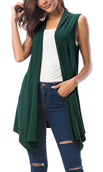 Women's Sleeveless Draped Open Front Cardigan Vest Asymmetric Hem