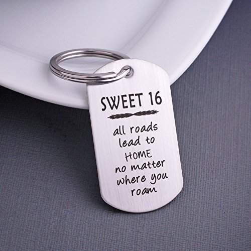 Sweet 16 Keychain All Roads Lead Home Gift for Sweet 16 Girl