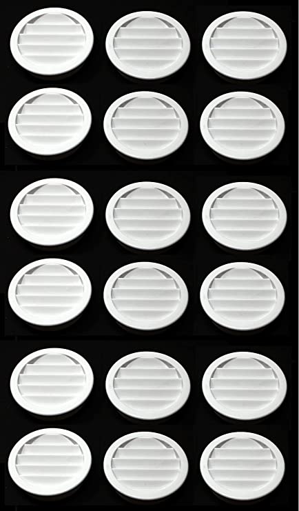 2" Round Plastic Louver Soffit Air Vent Reptile Screen Grille Cover Multiple Colors/Quantities (18, White)