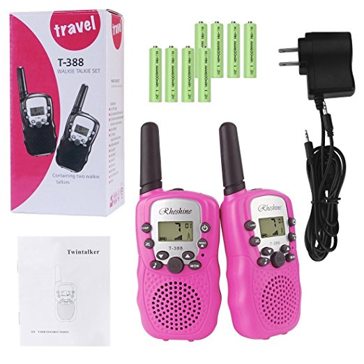 Rheshine Kids Walkie Talkies, Rechargeable Walkie Talkie for Kids 2 Miles(3KM) Long Range 22 Channel 0.5W FRS/GMRS 2 Way Radios with US Charger and Rechargeable Batteries (Pink, 1 Pair)