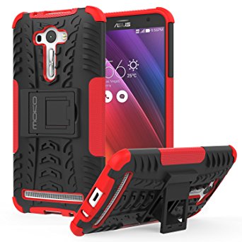 MoKo ASUS Zenfone 2 Laser Case - Heavy Duty Rugged Dual Layer Armor with Kickstand Protective Cover for ASUS Zenfone 2 Laser (ZE550KL / ZE551KL) 5.5 Inch Smartphone 2015 Release, RED