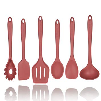 Red : 5 1 Piece Silicone Spatula Set in Red with Bonus Pasta Spoon by Polar Pantry - Spatula, Spoonula, Turner, Scraper and Ladle