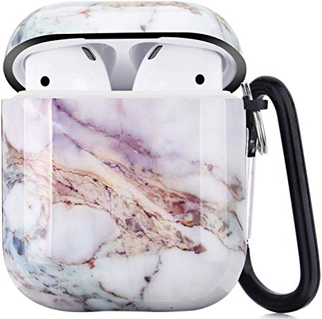 Troniker Stylish AirPods Case, Purple Marble AirPods Protective Case Cover Designed for Apple AirPods 1st/2nd Durable Shockproof Drop Proof Case for AirPods Charging Case with Anti-Lost Keychain