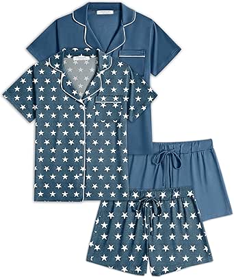 Ekouaer 2 Pack Womens Pajamas Set Button Down Summer Sleepwear Short Sleeve Comfy Pjs Loungewear Set