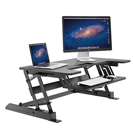 Sit Stand Desk, Adjustable Standing Desk Height Adjust 6.5"-16.5", Fit 2 Monitors, Help Reduce Neck & Back Pain, Increase Productivity & Improve Posture, Premium Desk Stand by HUANUO