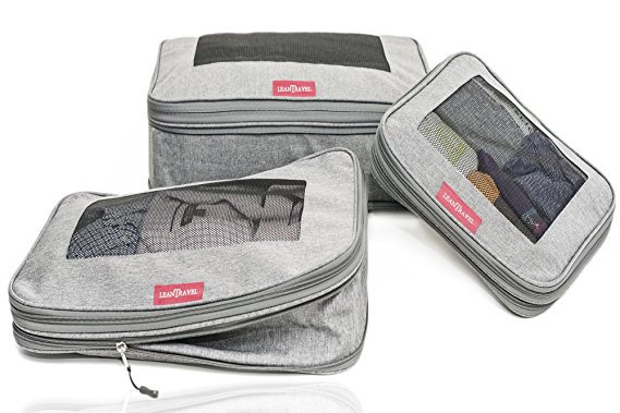 LeanTravel Compression Packing Cubes Luggage Organizers Set W/ Double Zipper (3)