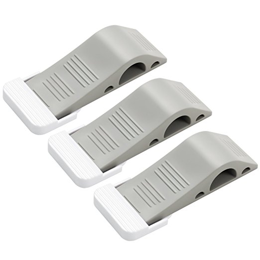 Door Wedge Rubber, ORIA Door Stoppers, Flexible Rubber Door Stops with 3 Holder Hooks, Works on All Floor Surfaces - Pack of 3