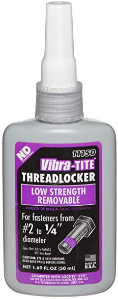 Vibra-TITE 111 Low Strength Removable Anaerobic Threadlocker, 50 ml Bottle, Purple