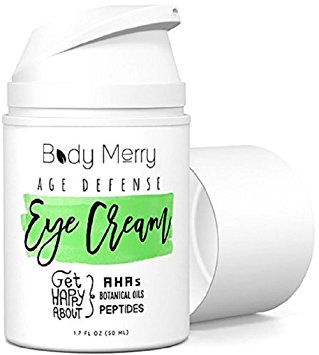 Body Merry Age Defense Eye Cream - Undereye Treatment for Dark Circles, Wrinkles, Puffiness, Crow’s Feet, & Bags w Natural Hyaluronic Acid   Squalane   Peptides   Botanical Oils