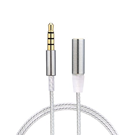 KetDirect 50cm(1.5ft) 4 pole 3.5mm 1/8 inch Male to Female Silver plated Stereo Audio Cable headphone earphone Extension Cord