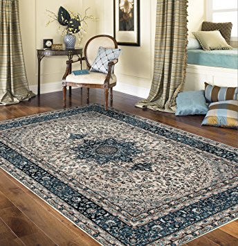 Traditional Oriental Blue Medallion Design 7'10" X 10' 2" Area Rug