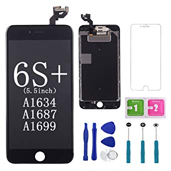 For iPhone 6s plus Screen Replacement Black Full Assembly Display Digitizer Glass iPhone Repair Kits with 3D Touch Panel Camera Earpiece for iPhone 6S Plus(5.5 inch) Including Tools,1-Year Warranty