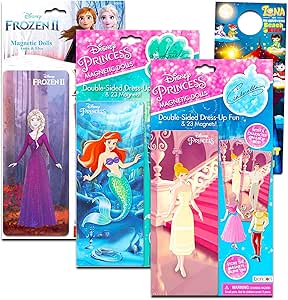 Disney 25 Piece Magnetic Creations - Bundle with 3 Dress Up Magnetic Dolls Including Ariel, Frozen 2, and Cinderella | Magnetic Doll Dress Up Kit