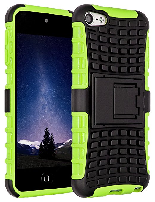 iPod Touch 6 Case,iPod Touch 5 Case, SLMY(TM) Heavy Duty Dual Layer Shockproof / Impact Resistance Hybrid Rugged Cover Case with Built-in Kickstand for Apple iPod Touch 5 6th Generation Green